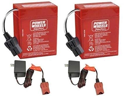 Power Wheels 2 Pack of 6 Volt Red Batteries and 2 6 Volt Chargers