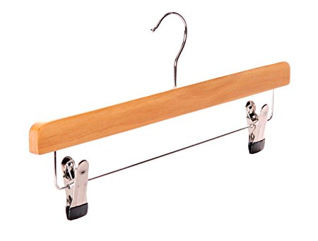6 Natural wooden coat clothes hangers with clips and bar for trousers, skirts-Choose Quantity & Colour