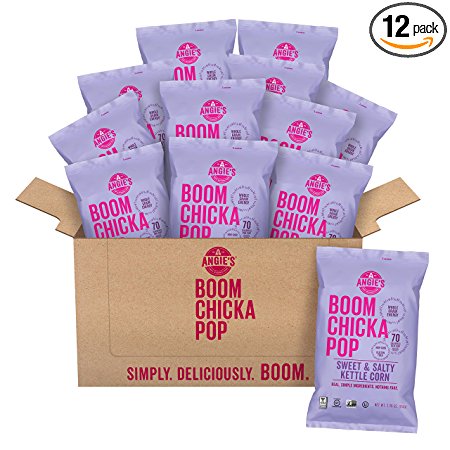 Angie’s BOOMCHICKAPOP Sweet & Salty Kettle Corn Popcorn, 2.25 Ounce Bag (Pack of 12 Bags)
