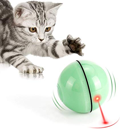 WWVVPET Interactive Cat Toys Ball with LED Light,360 Degree Self Rotating Ball,USB Rechargeable Cat Ball Toy,Stimulate Hunting Instinct Kitten Funny Chaser Roller Pet Toy [2019 Upgraded]