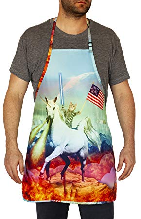 Funny Guy Mugs Cat & Unicorn Kitchen Apron with Pockets - Adjustable Strap - Funny Apron for Men and Women - Perfect for BBQ, Grill, Baking, Cooking