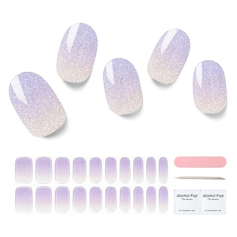 Semi Cured Gel Nail Strips, 20 pcs Gel Nail Stikers, Gel Nail Wraps Semi Cured, Salon-Quality, 2 Weeks Long Lasting