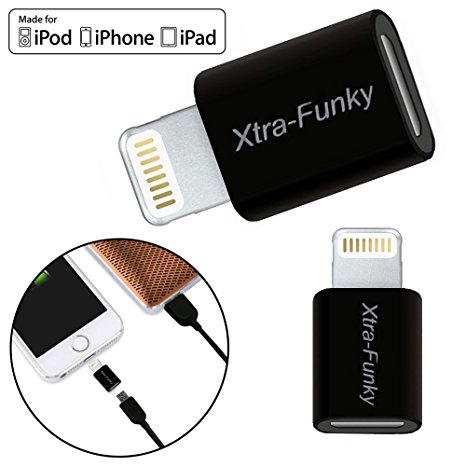 [Apple MFI Certified] Xtra-Funky Lightning to Micro-B USB charging, sync, data adapter for iPhone, iPod and iPad - Black