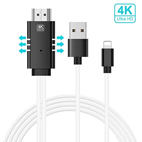 Lightning to HDMI Cable, METRANS 4K 6FT iPhone to HDMI Cable HDMI Video AV Cable Same Screen Device HDTV Adapter for iPhone X/8/7/6/5 Series, Pad Air/mini/Pro, Pod touch (Black&White)