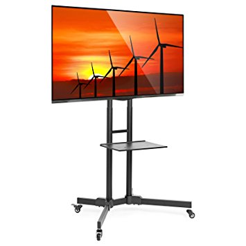 Mount Factory Rolling TV Stand Mobile TV Cart for 32-65 inch Plasma Screen, LED, LCD, OLED, Curved TV's - Mount Universal with Wheels