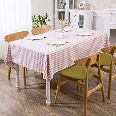 Hewaba Rectangle Double-Sided Printed Tablecloth - 60" x 84" Polyester Washable Table Cover, Wrinkle Free, Oil-Proof/Waterproof Tabletop Protector for Kitchen Dining Party - Pink Plaid …
