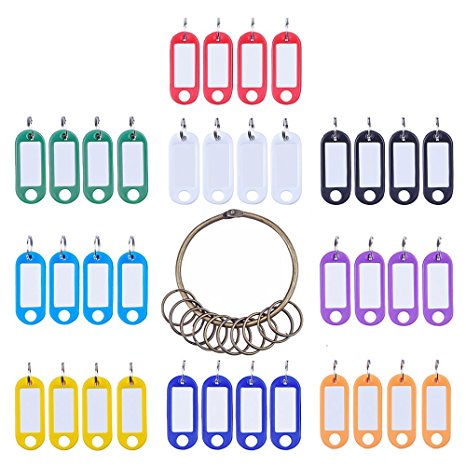 Antner 36 Pieces Key ID Tags Luggage Fob Pet Labels with Split Ring Keyring and Retro Keychain,9 Colors