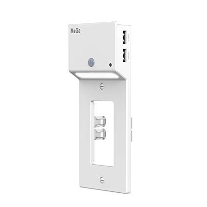 MeGa Dual USB Outlet Wall Plate Duplex Receptacle with LED Infrared Motion Detection Sensor & Light Sensor Night Lights,3.1A Dual USB Charger/Charging Station