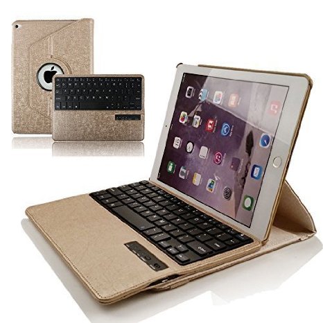 iPad Air 2 Keyboard Case, Boriyuan Slim Detachable Wireless Bluetooth Keyboard For Apple iPad Air 2 with 360 Degrees Rotating Stand Folio Cover   Screen Protector   Stylus, Gold