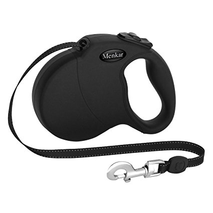 Retractable Dog Leash, Up to 16.4ft Dog Walking Leash for Large Medium Small Dogs up to 110 lbs, Tangle Free, Soft Hand Grip, Reflective Ribbon Cord, One Button Brake & Lock - Black