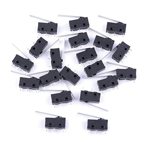 Cylewet 20Pcs AC 5A/125V 3A/250V Long Straight Hinge Lever Arm Micro Limit Switch SPDT 3 Pins for Arduino (Pack of 20) CYT1110
