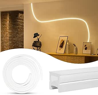 Muzata 16.5FT/5Meter Spotless Silicone LED Channel System Recessed Flexible Tube with Milky White Cover Wider Track for 12mm Waterproof LED Strip Light USC7 WW