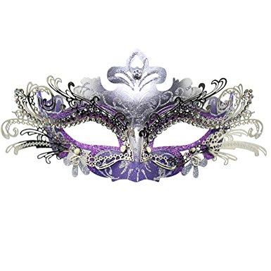 SZTARA Prom Party Laser Cut Metal Filigree Venetian Masquerade with Rhinestones Face Mask