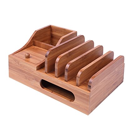ANTPO Bamboo Charging Station Docks and Multi-device Phone Organizer Stand for Smart Phones and Tablets