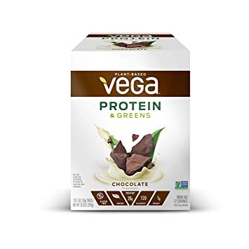 Vega Protein & Greens Chocolate (12 Count, 1.1 oz Packets) - Plant Based Protein Powder, Gluten Free, Non Dairy, Vegan, Non Soy, Non GMO - (Packaging may vary)