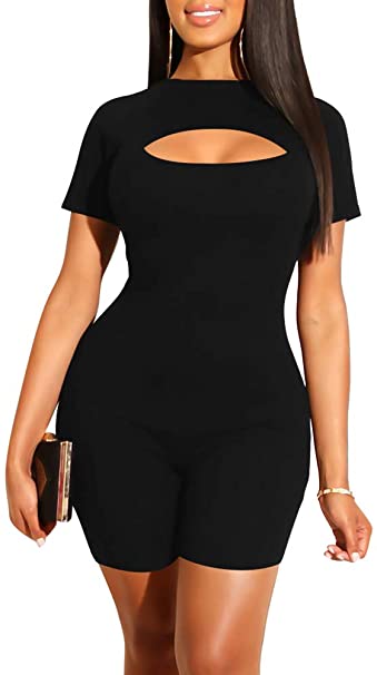 YMDUCH Women's Sexy Bodycon Romper Shorts Sleeve Jumpsuit
