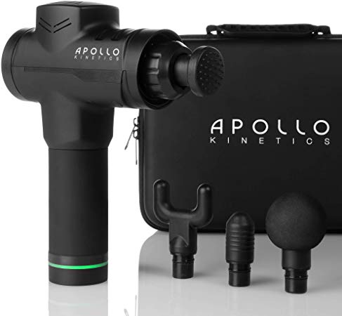 Apollo Kinetics Portable Electric Deep Tissue Percussion Massage Gun - Hand Held Cordless Design Full Body Muscle Massager Drill, Pain Relief Recovery Stimulator, Carry Case & 4 Heads Included