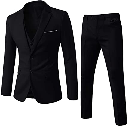 WEEN CHARM Mens Suits 2 Button Slim Fit 3 Pieces Suit (Black01, Large)