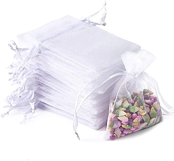 LYZZO 100PCS Premium Sheer Organza Bags, White Wedding Favor Bags with Drawstring, Jewelry Gift Bags for Party, Jewelry, Festival, Bathroom Soaps, Makeup Organza Favor Bags