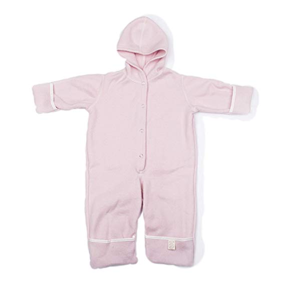LANACare Organic Merino Wool Hooded Overall, Soft Pink, Size 80 (9-12 mo)
