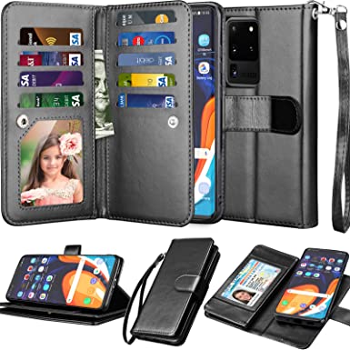 Njjex Galaxy S20 Plus Case, for Samsung Galaxy S20  S20 Plus Wallet Case （6.7", [9 Card Slots] PU Leather ID Credit Holder Folio Flip [Detachable] Kickstand Magnetic Phone Cover & Lanyard [Black]