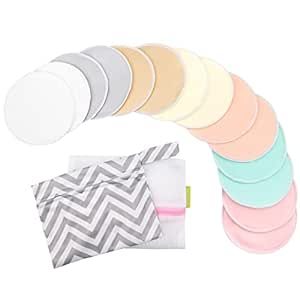 Reusable Nursing Pads for Breastfeeding, 14-Pack - 4-Layers Viscose Derived from Bamboo Nursing Pads, Breastfeeding Pads, Washable Breast Pads,Organic Maternity Pads,Nipple Pads(Pastel Touch, L 4.8")