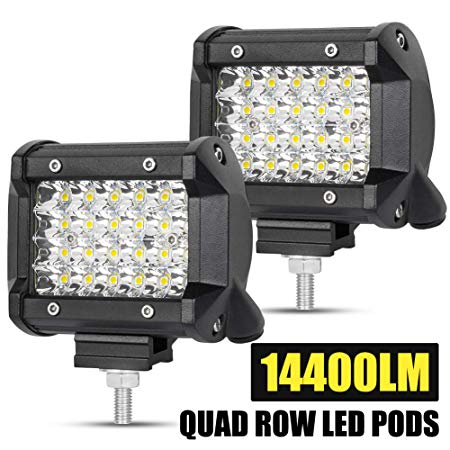 LED Pods, 4" 14400LM Quad Row Spot Beam OSRAM LED Light Bar Work Light Pods Driving Fog lights for Truck Jeep ATV UTV SUV Boat Marine, 2 Years Warranty