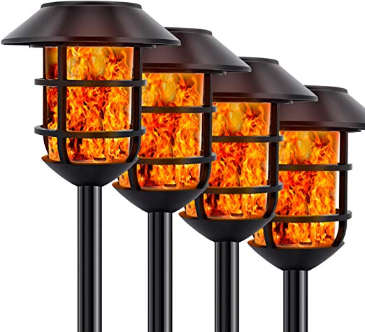Solar Lights Metal Flickering Flame Solar Torches Lights Waterproof Outdoor Heavy Duty Lighting Solar Auto On/Off Dusk to Dawn Pathway Lights Landscape Lighting for Garden Patio Yard 4 Pack