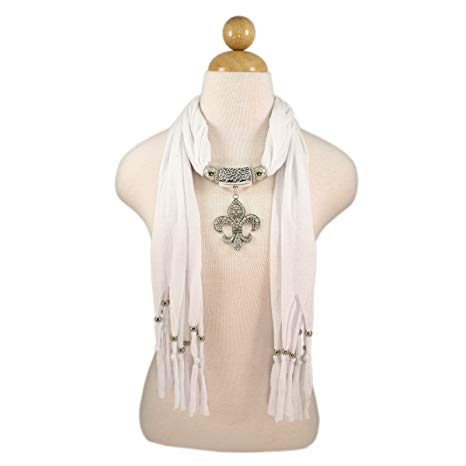 Elegant Charm Pendant Jewelry Necklace Scarf w/Fleur de lis Medallion-11 Colors