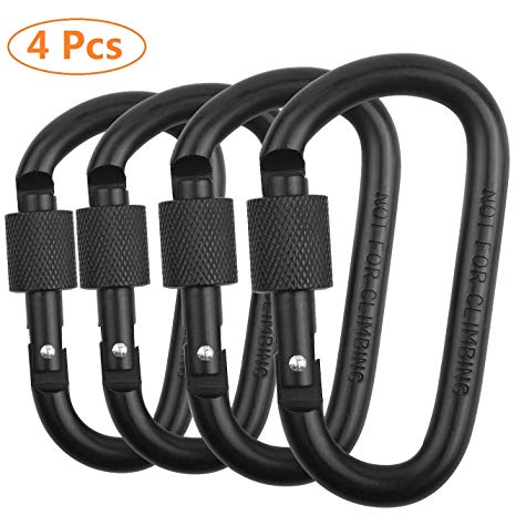 Vonpri Locking Carabiner Clip D Ring Spring Snap Key Chain Hook 3" Screw Gate Hook Travel Aluminum Carabiners (Black)