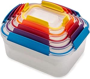 Joseph Joseph Nest Lock, 5 pièces boîte en plastique pour stockage alimentaire et rangement et organisation de cuisine, avec couvercle, antifuite, hermétique, peu encombrant, sans BPA- Multicolore