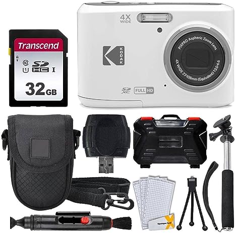 Kodak PIXPRO FZ45 Digital Camera   32GB Memory Card   Point and Shoot Camera Case   Extendable Monopod   Lens Cleaning Pen   LCD Screen Protectors   Table Top Tripod – Ultimate Bundle (White)