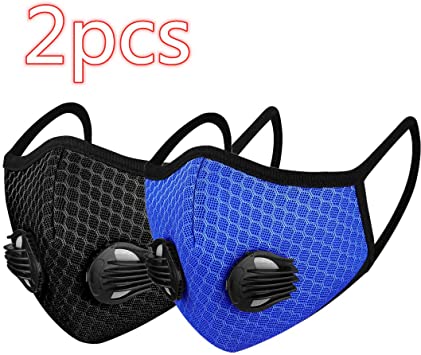 Cycling Face Bandanas, with 2 Breathing valve for Adults, Haze Dust Face Health Protection (2pcs, A)