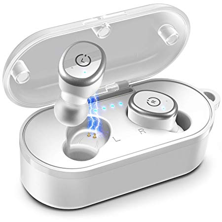 TOZO T10 Bluetooth 5.0 Wireless Earbuds with 【Wireless Charging Case】 IPX8 Waterproof TWS Stereo Headphones in-Ear Built-in Mic Headset Premium Sound with Deep Bass for Sport [White]