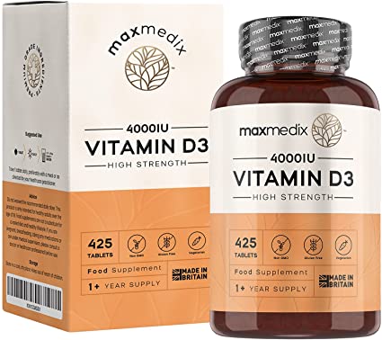 Vitamin D High Strength 4000iu - 425 Vitamin D3 Tablets (1  Year Supply) - Vitamin D Supplement for Men & Women's Health - Immune System Vitamins Suitable for Vegetarians, Non-GMO - Made in The UK