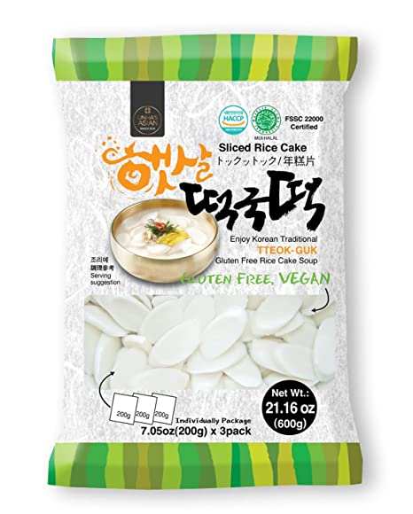 Korean Rice Cake Ovaletts – Chewy Rice Tteok Sliced Tteokbokki Tteokguk Soup Vegan and Gluten Free Non-GMO 21.16 oz (7.05 oz X 3 Individual Pack) 떡국 떡, by Unha's Asian Snack Box