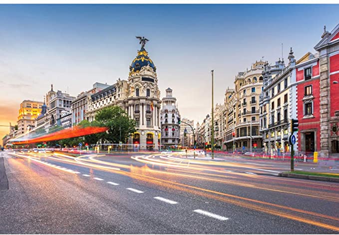 CSFOTO 5x3ft Spain Madrid City Backdrop Metropolis Building in The Afternoon Road Famous Landmark Building Background for Photography Kids Adults Photo Background