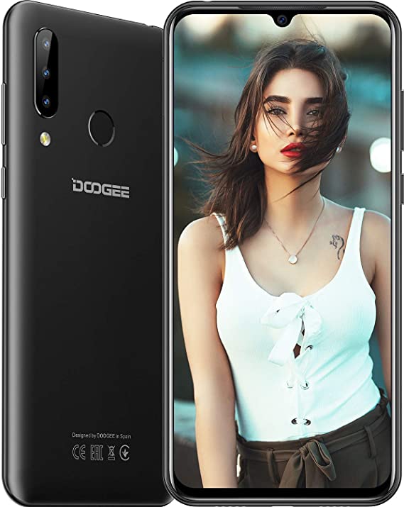 SIM Free Mobile Phone, DOOGEE N20 Smartphone 4G Dual SIM Phone, Android 9.0 Cell Phones Unlocked, 6.3 inches Waterdrop Full Display, 4350mAh, 16MP 8MP 8MP Cameras, Octa-core 4GB 64GB, Face ID, Black