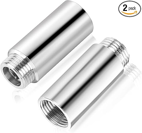 2 Pcs Shower Adapter 2" Shower Head Extension Pipe Fittings Stainless Steel Shower Head Extension Arm Shower Pipe Head Extender 1/2PT Male to 1/2PT Female