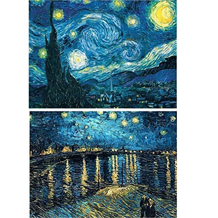 2 Packs 5D DIY Diamond Painting Set Full Drill Diamond Painting Starry Night Wall Stickers for Living Room(30X40CM/12X16inch)
