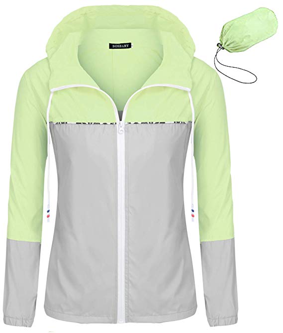 bosbary Women's Raincoats Waterproof Packable Windbreaker Active Outdoor Hooded Lightweight Rain Jacket S-XXL