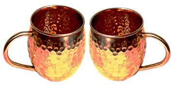 STREET CRAFT Hand Hammered Pure Copper Barrel Moscow Mule Mug For Moscow Mules Mugs Capacity 16 Oz Set Of 2