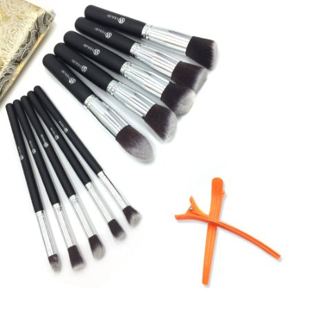 Mokale Professional Synthetic Kabuki Makeup Brushes With Luxury Carry Bag, Included Kabuki Foundation Blending Blush Eyeliner Face Powder Brush Makeup Brush Kit, 10PCS/Set