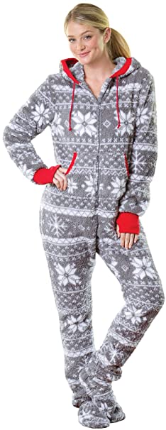 PajamaGram Hoodie-Footie One Piece Pajamas for Women - Fleece Womens Onesie