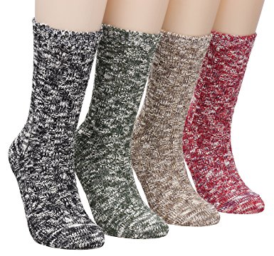 4 Pairs Womens Warm Winter Cotton Thick Wool Knit Crew Socks W61