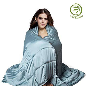 Cooling Weighted Blanket 20 lbs | Ultra Soft & Organic 100% Bamboo Viscose Glass beads, 300 TC , Throw blanket for Kids and Adult, 60"x80"-Calm Grass, Queen Size Cooling Blanket