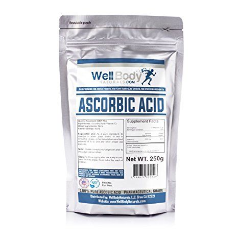 WellBodyNaturals Pure Ascorbic Acid (Vitamin C) Powder (250 grams)
