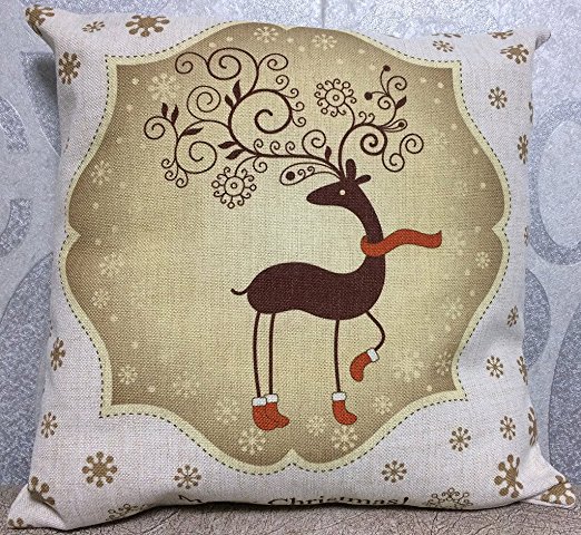 Life365 Deer and Snowflake Cotton Linen Square Throw Pillow Case Decorative Cushion Cover Pillowcase Cushion Case for Sofa 18 x 18 (Christmas Gift)
