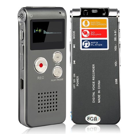 ACEE DEAL Gray Rechargeable and Multifunctional Digital Voice Recorder with Mini USB Port, MP3 Music Player & Dictaphone, With 8 GB Internal Memory Card