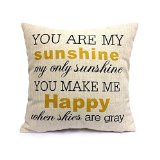HOSL You Are My Sunshine Cotton Linen Pillow Cover 173 x 173-Inch